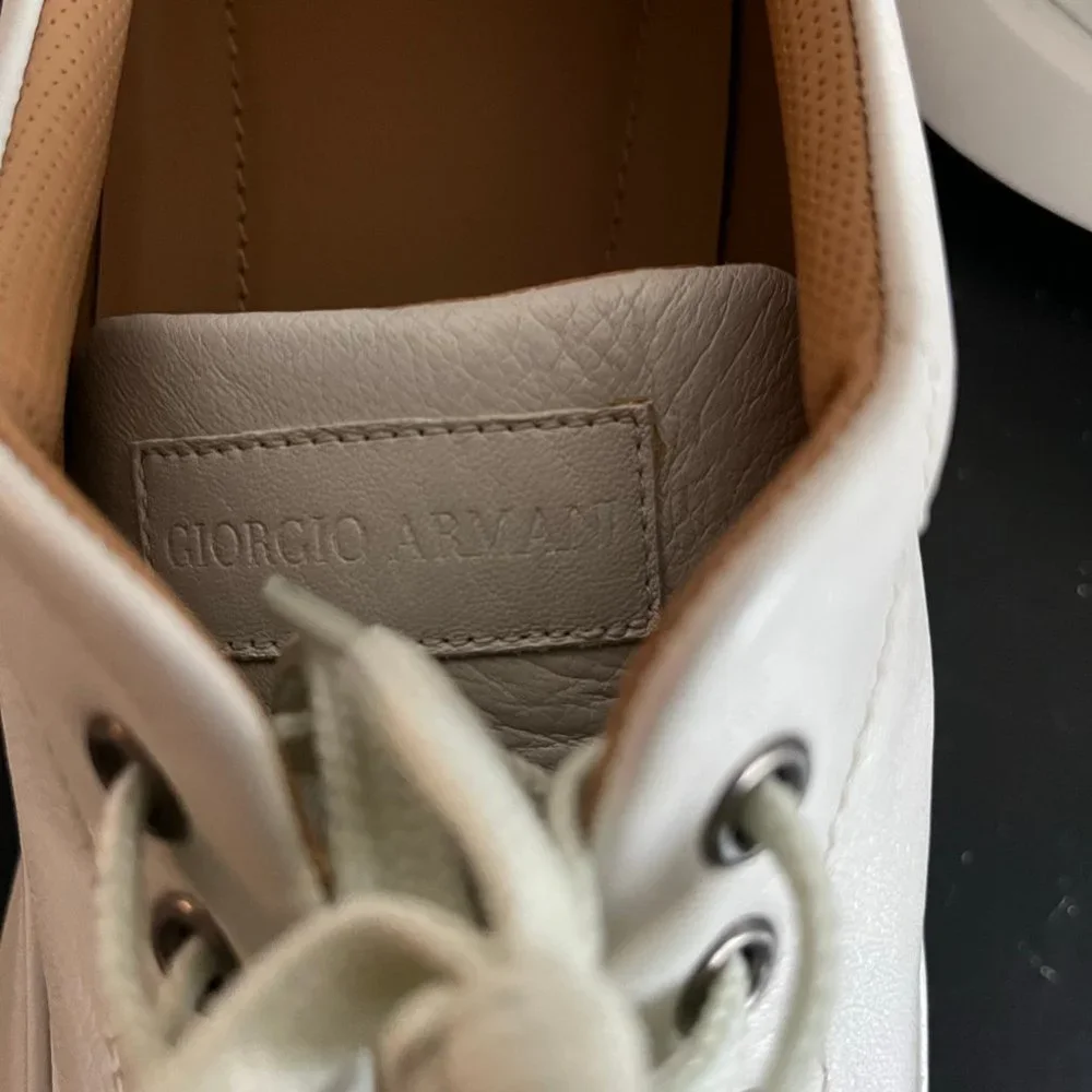 NIB Giorgio Armani Men's White Leather Casual Shoes Sneakers Sz 11 Style X2C621